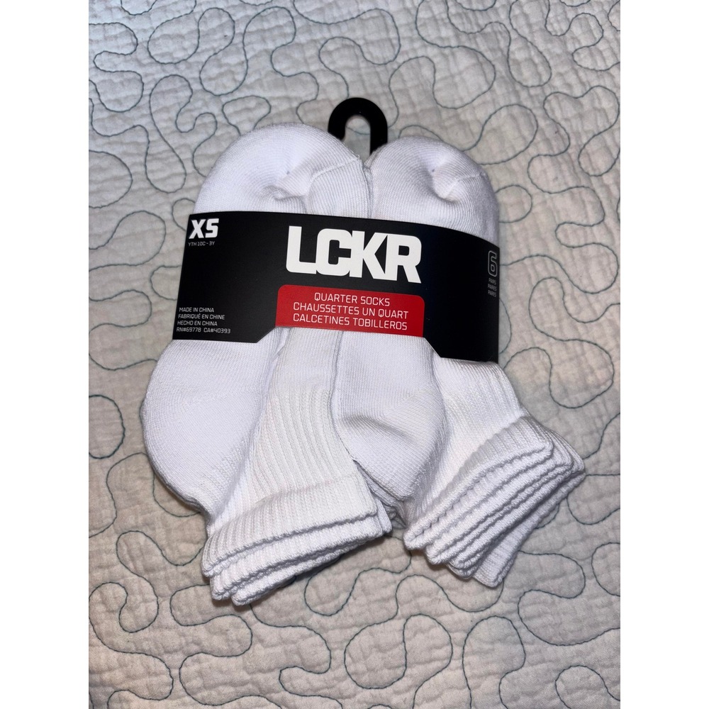 LCKR 6 Pack Youth XS White Half Cushion Quarter Athletic Socks YTH 10C-3Y
